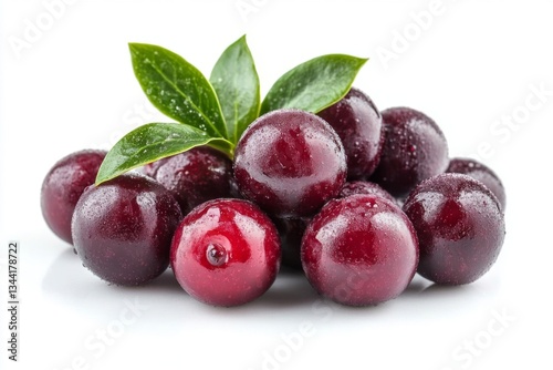 Wallpaper Mural Fresh, ripe plums with a vibrant green leaf, showcasing their juicy texture and rich color. Torontodigital.ca