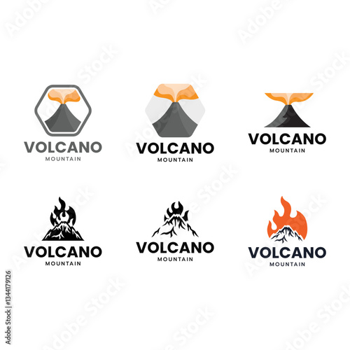 Set of eruption mountain isolated on white background.
