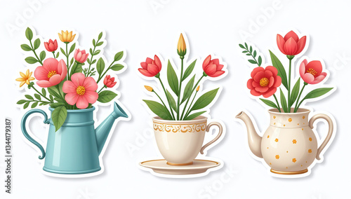 Wallpaper Mural bouquets flowers watering cup teapot spring holidays women day easter mother day perfect card poster flower Torontodigital.ca