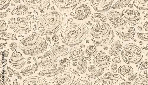Whimsical Bakery: A captivating pattern of stylized bakery delights, including delicate swirls and pastries, forming a seamless design. 