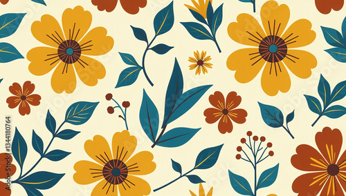 Wallpaper Mural retro floral patterns make great fabrics packaging yellow brown blue colors vintage Torontodigital.ca
