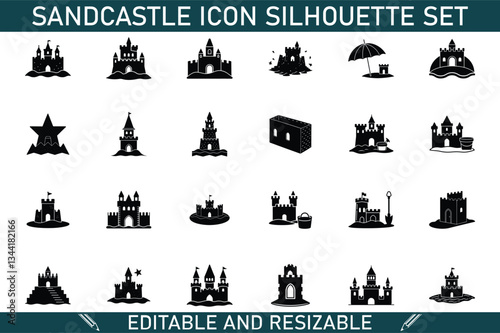 Sandcastle Icon Silhouette Set Editable, Resizable Beach Vacation Designs