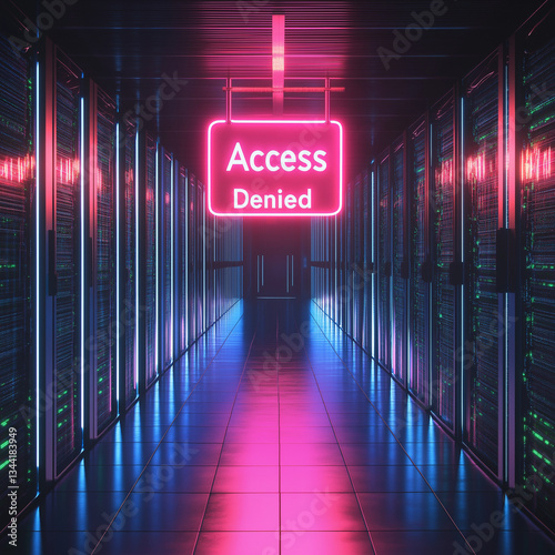 Cyberpunk Neon Access Denied Sign: Futuristic Glowing Text Effect for Digital Art, Sci-Fi Projects, 