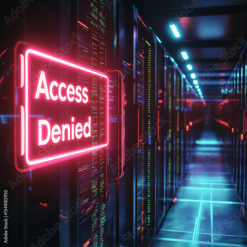 Cyberpunk Access Denied Neon Sign: Futuristic Glowing Interface, Digital Restriction, Sci-Fi        