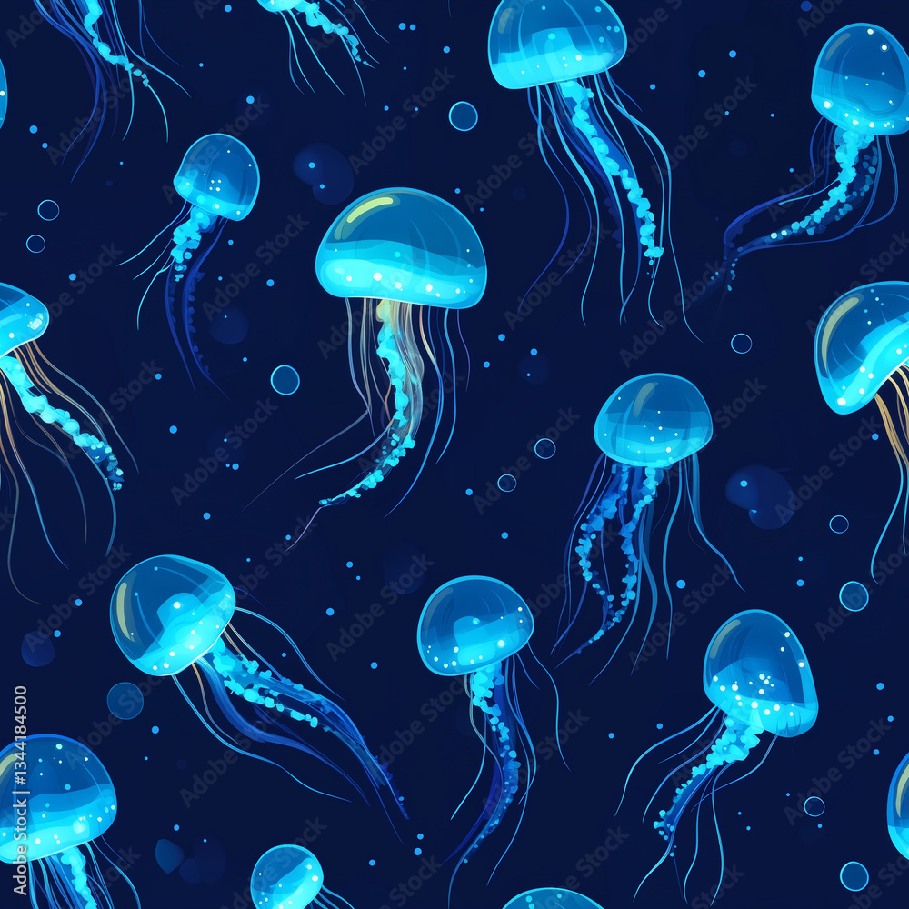 Naklejka premium Jellyfish Glow Seamless Tile