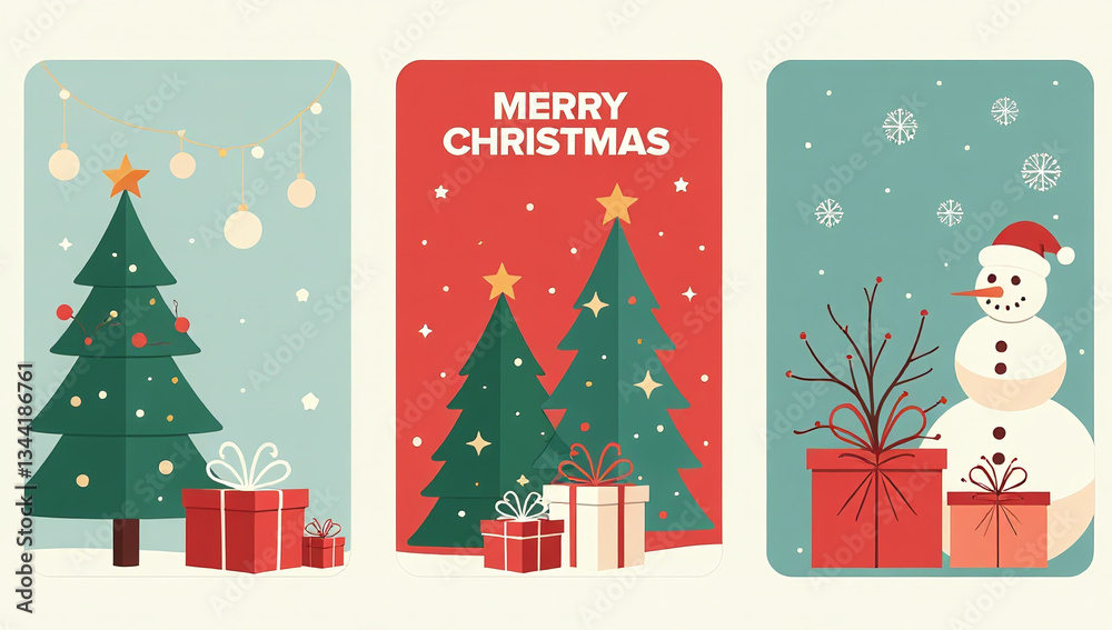 Fototapeta premium set modern christmas greeting cards featuring trees gift boxes banners made vector graphics various media