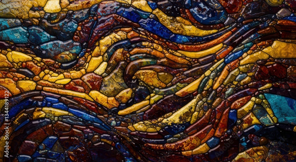 Abstract Colorful Mosaic Pattern Swirling Gemstone Texture Artistic Background