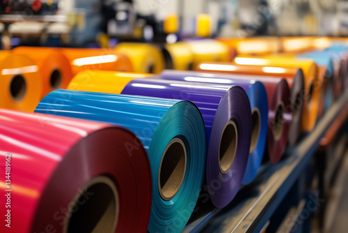Colorful Rolls of Plastic Film Industrial Manufacturing Process