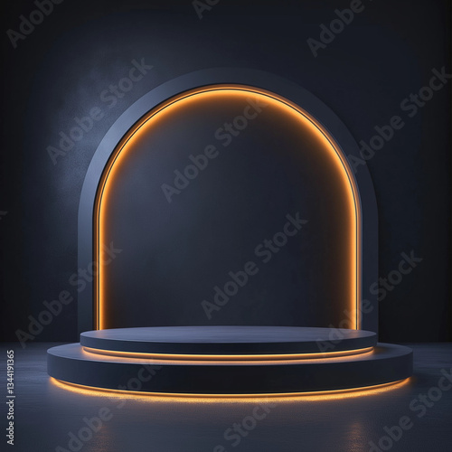 Dramatic Lighting Empty Product Showcase Podium, Stage for Mockups, Presentation, Display,          