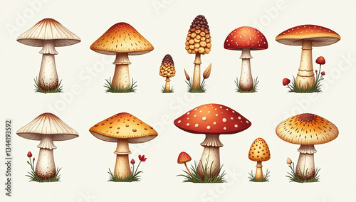 vector hand drawn mushrooms set autumn doodles hand drawn sketch white mushroom chanterelles honey agarics fly agaric