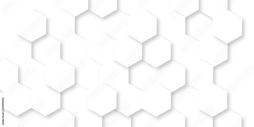 Minimalistic abstract background with hexagonal lines in light. abstract geometric science technology with template background. Modern white hexagon futuristic wallpaper. Hexagon mesh cell texture.