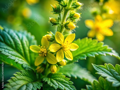 Minimalist Agrimonia Eupatoria, Herbal Plant,  Close-up,  Botanical Photography,  Nature