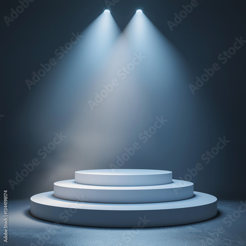 Dramatic Lighting on Empty Product Showcase Podium, Ideal for Mockups and Presentations. Clean,     