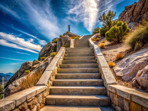 Obraz na płótnie Minimalist Arizona Mountain Vista: Concrete Steps on Lemmon Rock w salonie