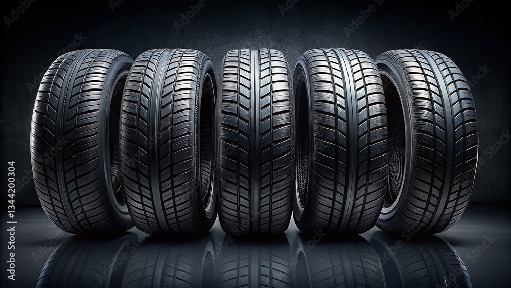 Minimalist Black Tires Row Dark Background Stock Photo Minimalist Black Tires Row Dark Background Stock Photo