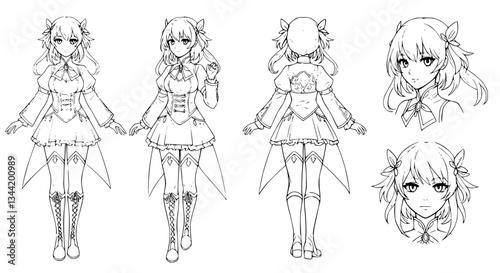 Young School Girl: Different Poses - Vector