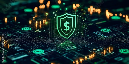 Wallpaper Mural Secure Digital Payment Concept with Green Shield Symbol and Successful Transaction Icons on Dark Torontodigital.ca