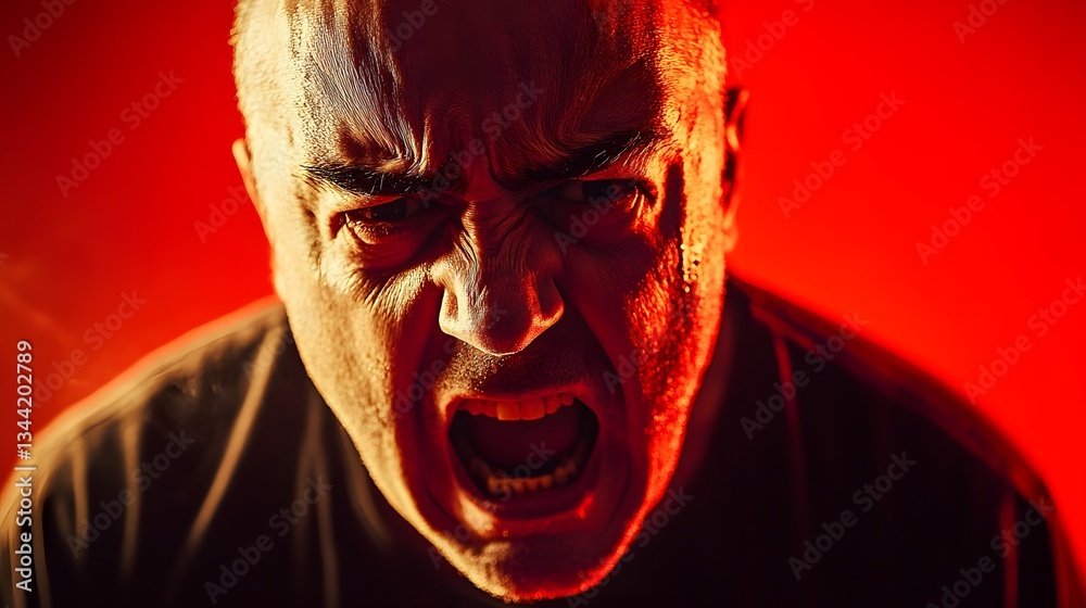 Intense Emotional Expression of Anger and Rage in Dramatic Lighting Intense Emotional Expression of Anger and Rage in Dramatic Lighting