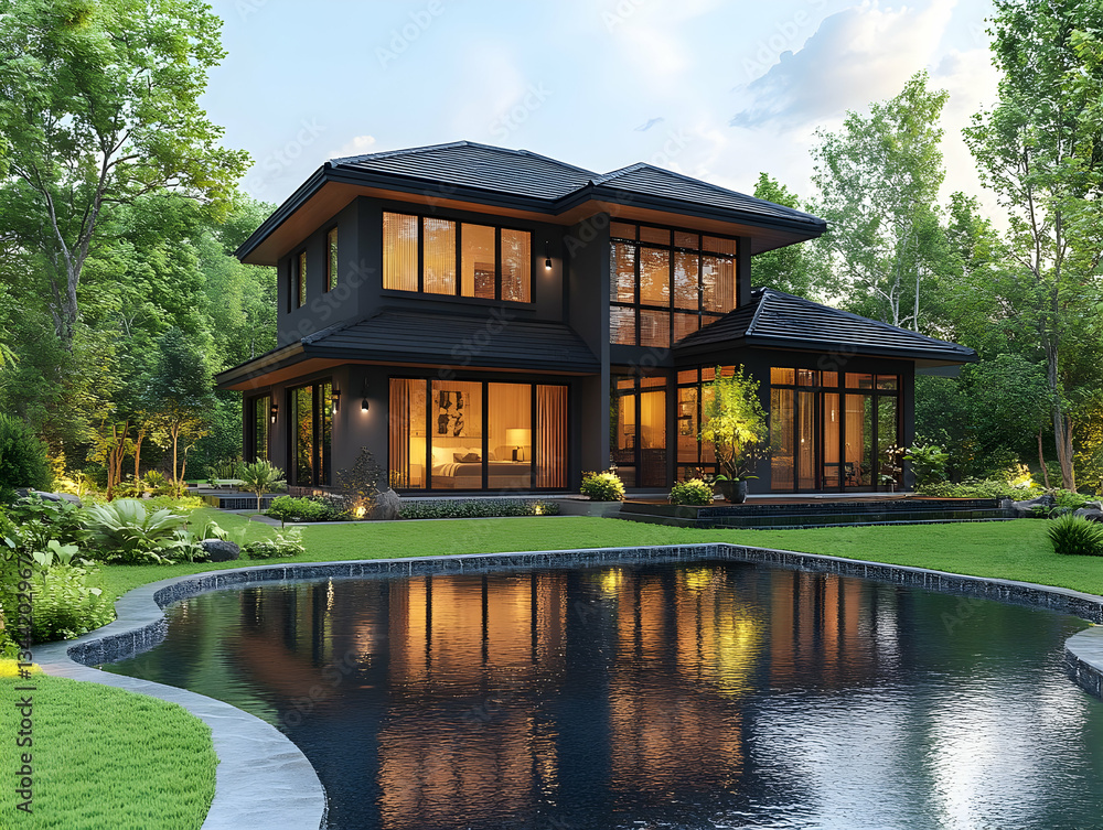 Modern Two-Story House 3D Illustration Modern Two-Story House 3D Illustration