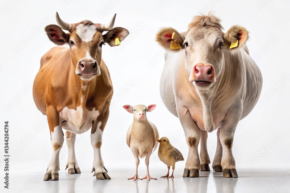 Minimalist Farm Animals: Cow, Pig, Sheep, Chicken on White Minimalist Farm Animals: Cow, Pig, Sheep, Chicken on White