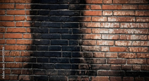  A textured brick wall with exposed mortar, dark soot stains, faded graffiti, and chipped paint, conveying urban decay, Ai Generated