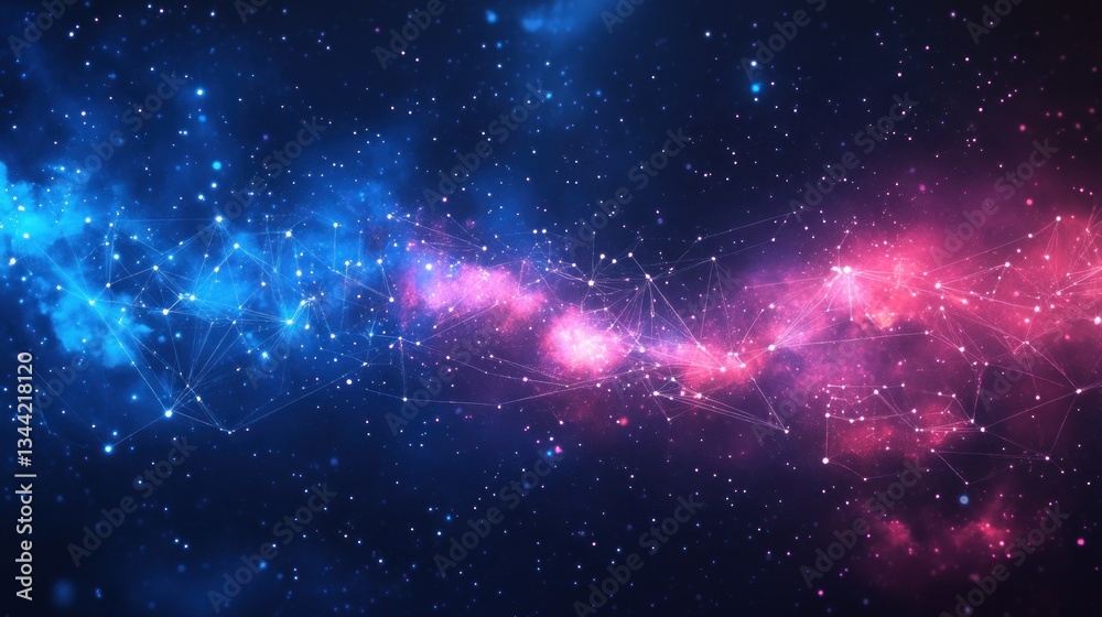 Naklejka premium Abstract cosmic nebula with digital network, space background