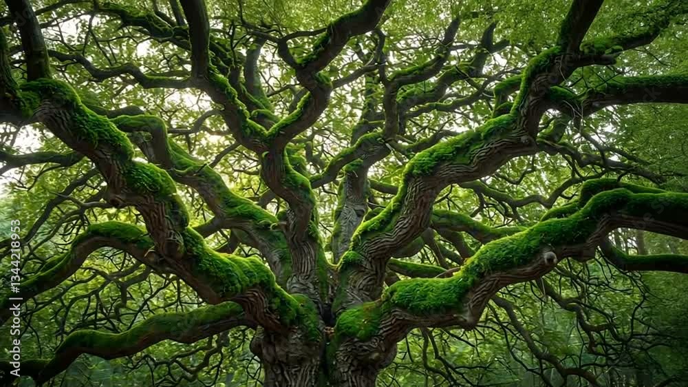 Exploring Majestic Mossy Tree in Enchanted Forest Setting Exploring Majestic Mossy Tree in Enchanted Forest Setting