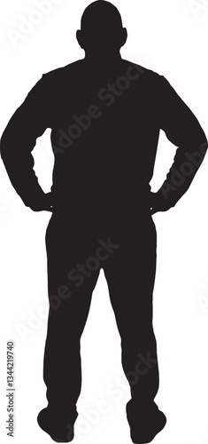 vector; silhouette of back view of a man standing arms akimbo