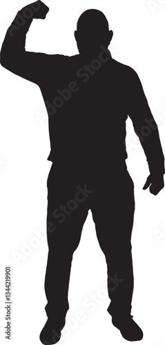 vector; silhouette of front view of a man standing and showing biceps