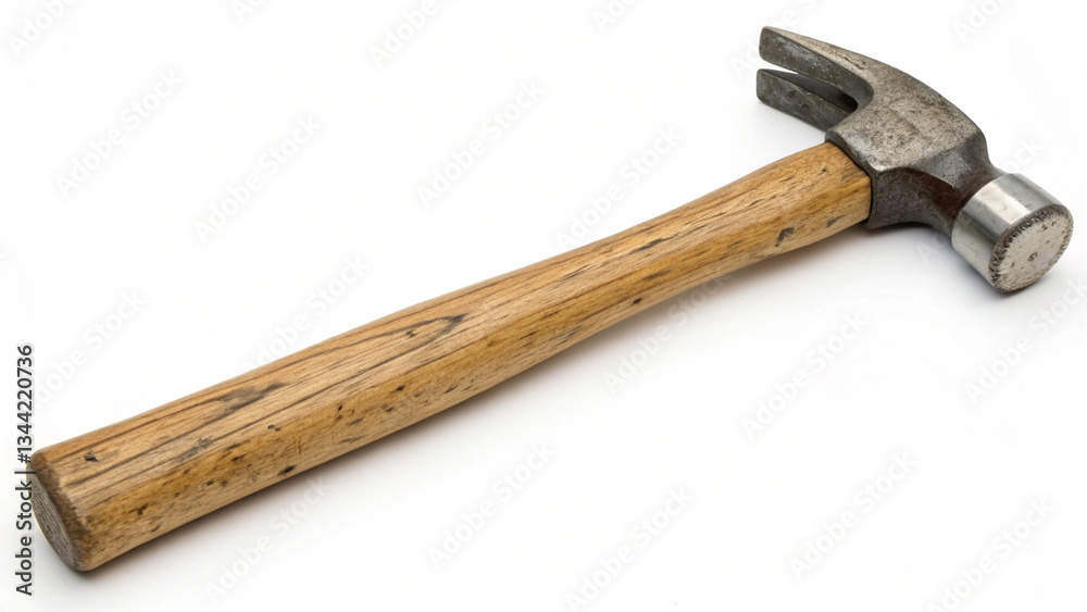 Well-crafted wooden handle hammer with a hardened steel face for maximum impact force in various building tasks. Well-crafted wooden handle hammer with a hardened steel face for maximum impact force in various building tasks.