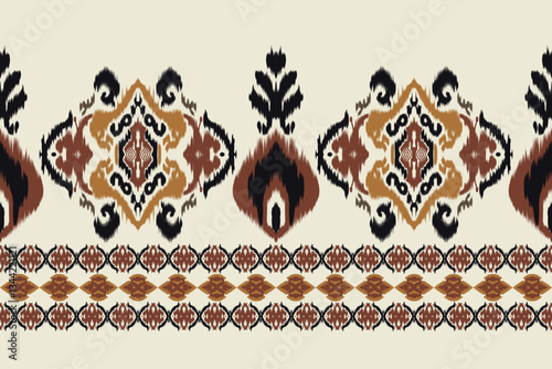 Seamless ikat patterns that combine tribal, indigenous and Aztec geometric embroidery. Perfect for graphic art, rug design, wallpaper, gift wrapping and clothing.