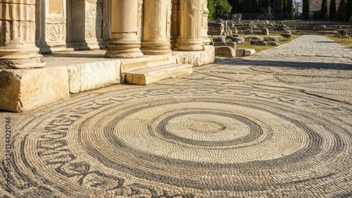Ancient Roman Mosaic Floor Detail at Ruins photo