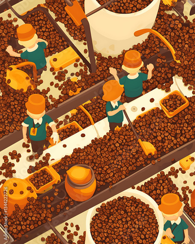 seamless pattern Realistic and artistic illustrations of coffee beans, brewing equipment, coffee cups for background or wallpaper