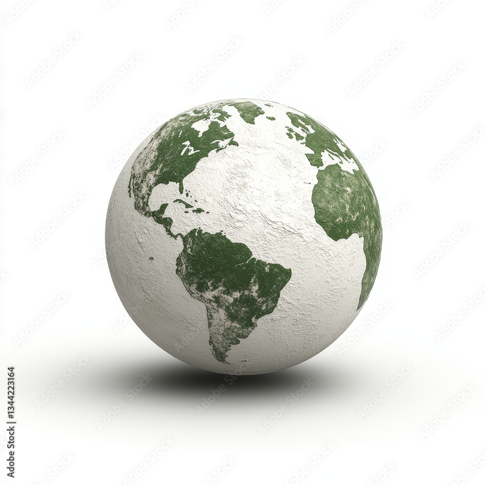 Obraz premium A textured globe featuring green continents on a white background.