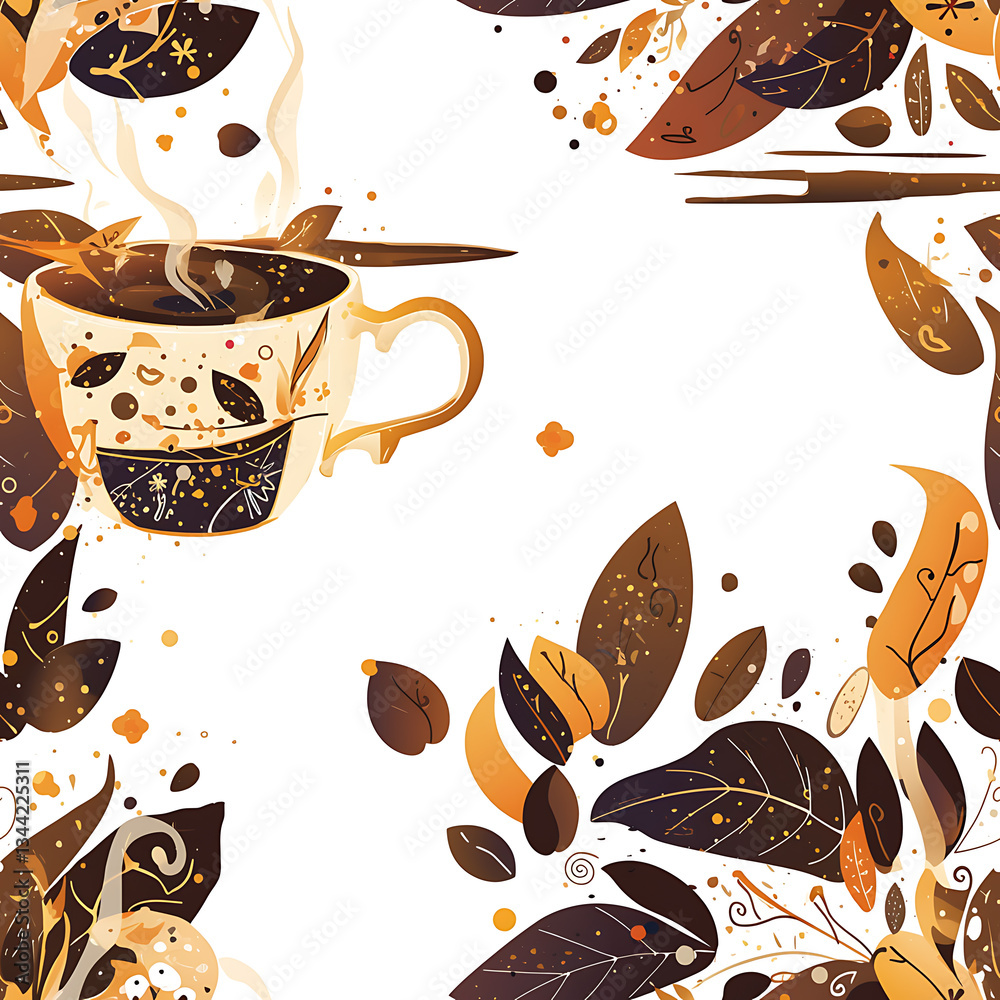 seamless pattern Realistic and artistic illustrations of coffee beans, brewing equipment, coffee cups for background or wallpaper seamless pattern Realistic and artistic illustrations of coffee beans, brewing equipment, coffee cups for background or wallpaper