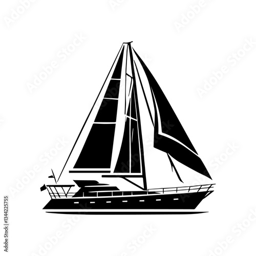 A  silhouette of  a sailing boat yacht, vector illustration