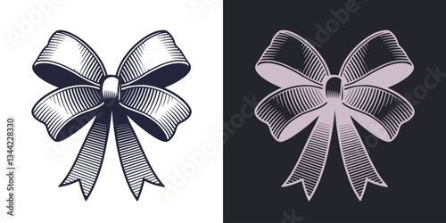 Bow silhouettes. Drawing art in engraving style. Vector illustration.