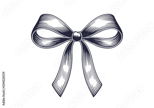 Bow isolated on white background. Pen and ink drawing. Vector illustration.