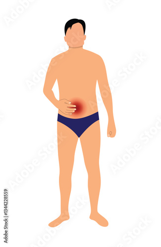 Slim Young Man Having Abdominal Pain. Health care and medicine, people and disease vector art