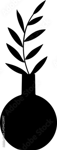 leaves in vase silhouette flat vector illustration.
Plant in Abstract modern pottery silhouette.
Nordic style vase with leaves silhouette isolated.
Good for greeting card,poster, craft and DIY.
