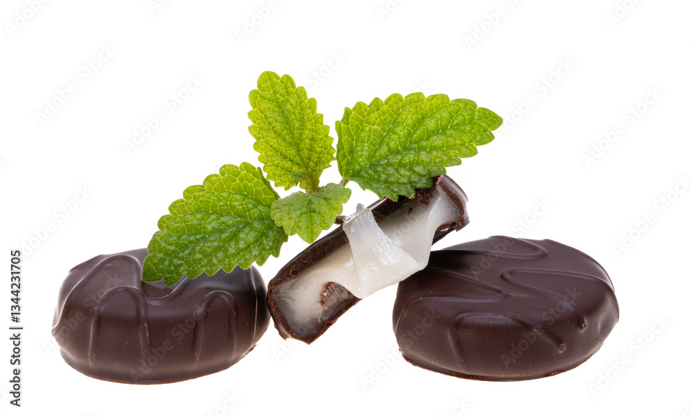 chocolate candies with mint filling isolated