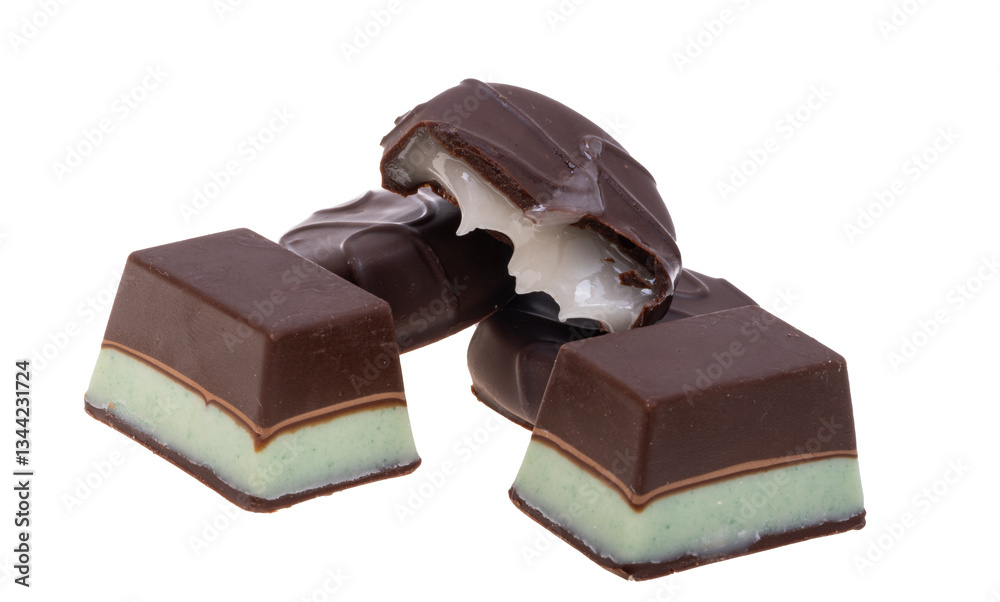 chocolate candies with mint filling isolated