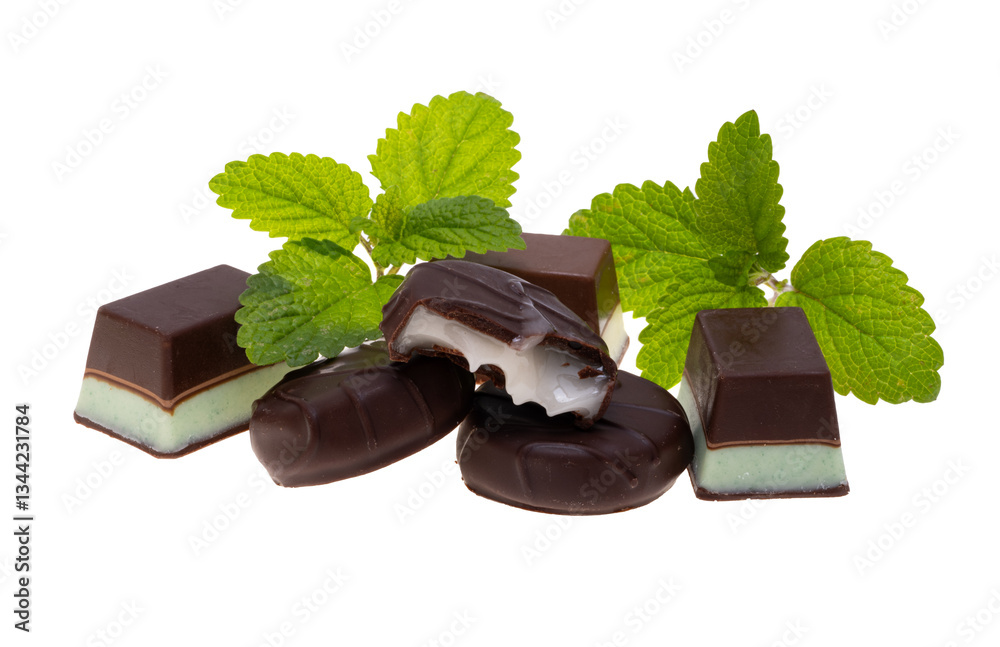 chocolate candies with mint filling isolated