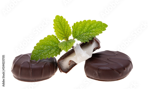 chocolate candies with mint filling isolated