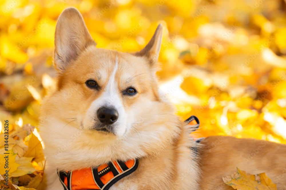 Corgi Pembroke in Autumn Park