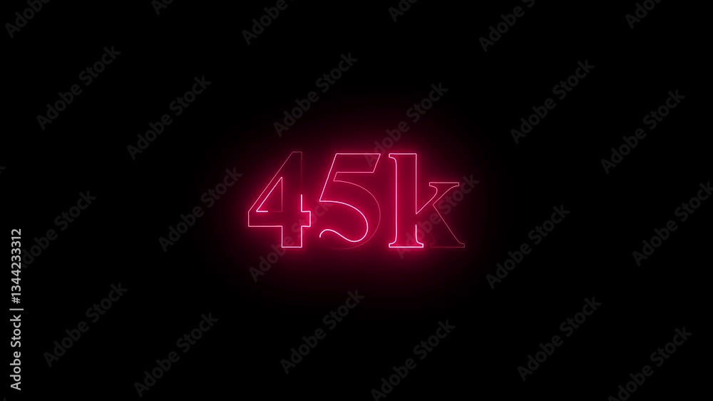 Abstract neon glowing 45k text icon animation on black background. 4k 45k text icon animation video.