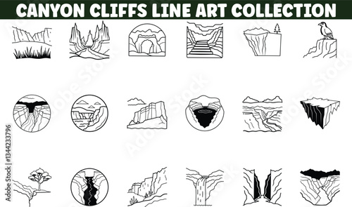 Canyon Cliffs Line Art Collection Nature, Landscape, Minimalist Designs