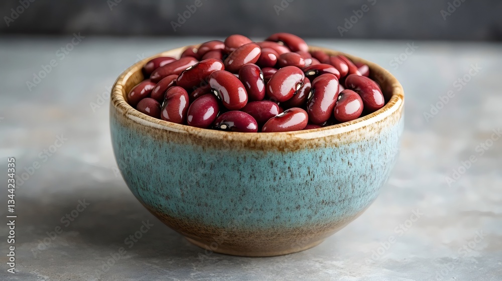 A bowl of red beans is sitting on a counter A bowl of red beans is sitting on a counter