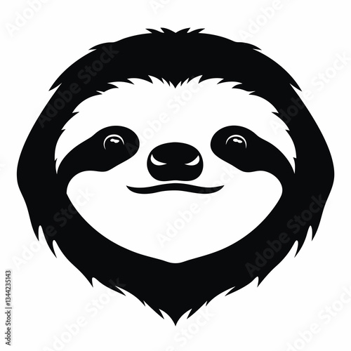Black and white smiling sloth face logo
