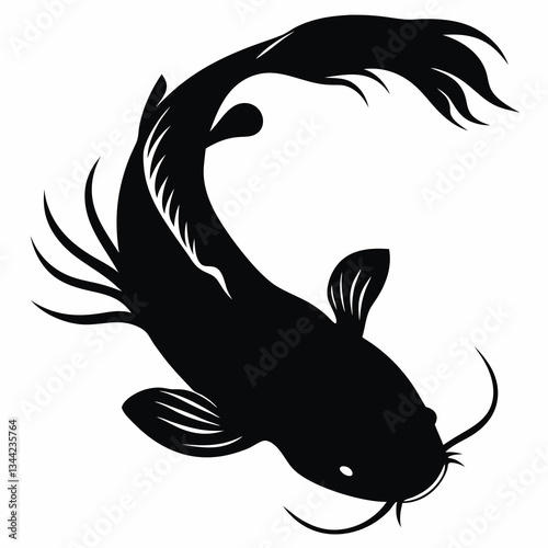 Black and white catfish illustration logo design